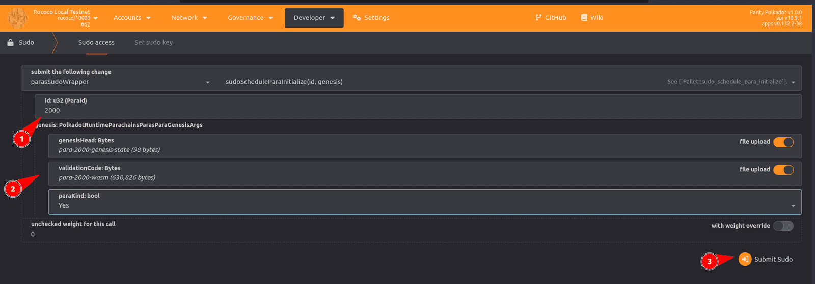 Set parameters for registration