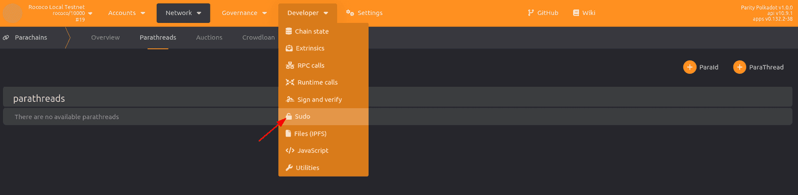 Select Sudo to register a parachain